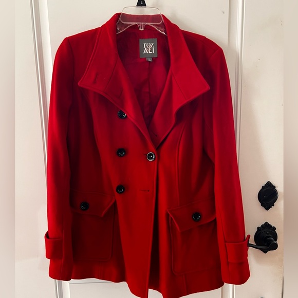 Roz & Ali Jackets & Blazers - Roz & Ali Red Pea Coat - Medium